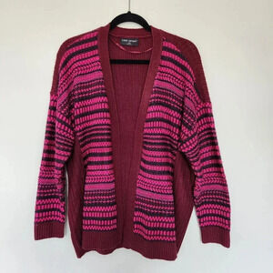 Lane Bryant 18/20 Cardigan Sweater Chunky Knit Fair Isle Maroon Pink Ribbed